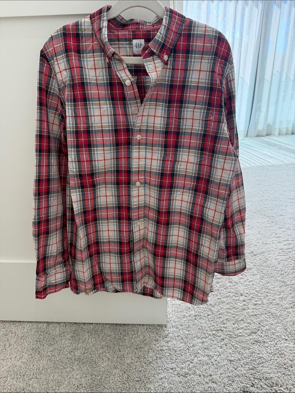 GAP Red White and Navy Plaid Button-Down Shirt for the holidays!